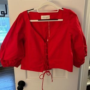 Loeffler Randall Mindy Red Lace-Up Blouse NWT